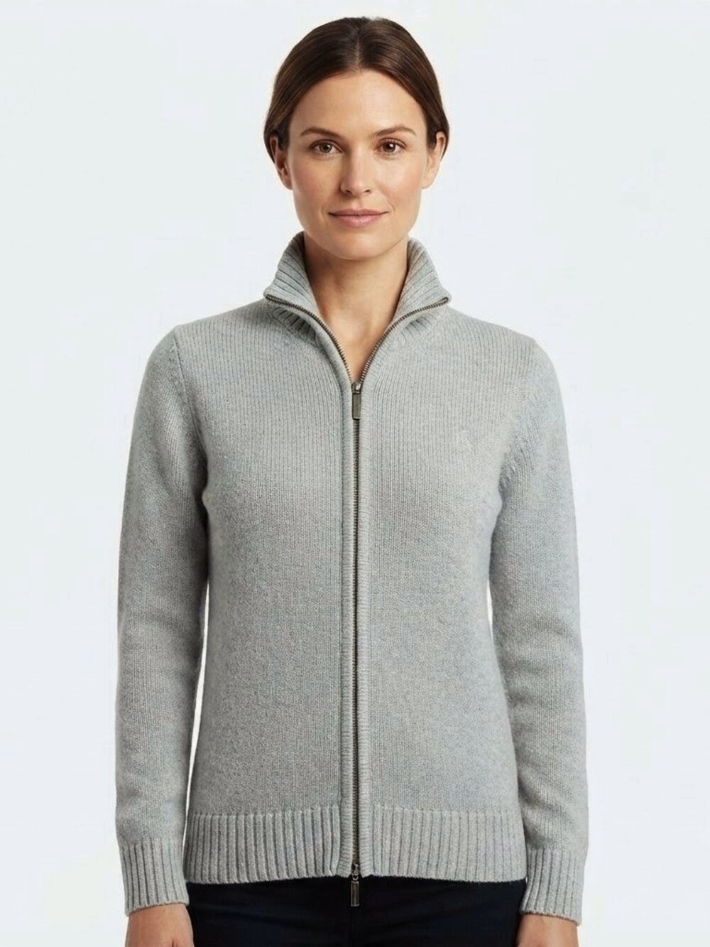 Burberry Zip Front Cotton Ribbed Collar Cardigan- Sz. 44/10